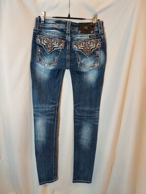 Miss Me Dark Blue Skinny Jeans with Embellished Back Pockets - 26"